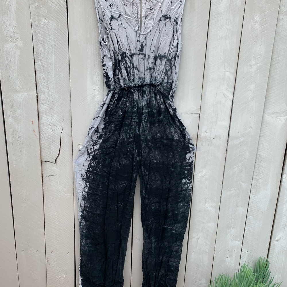 Michael Stars Black and Grey Tie Dye Jumpsuit - M